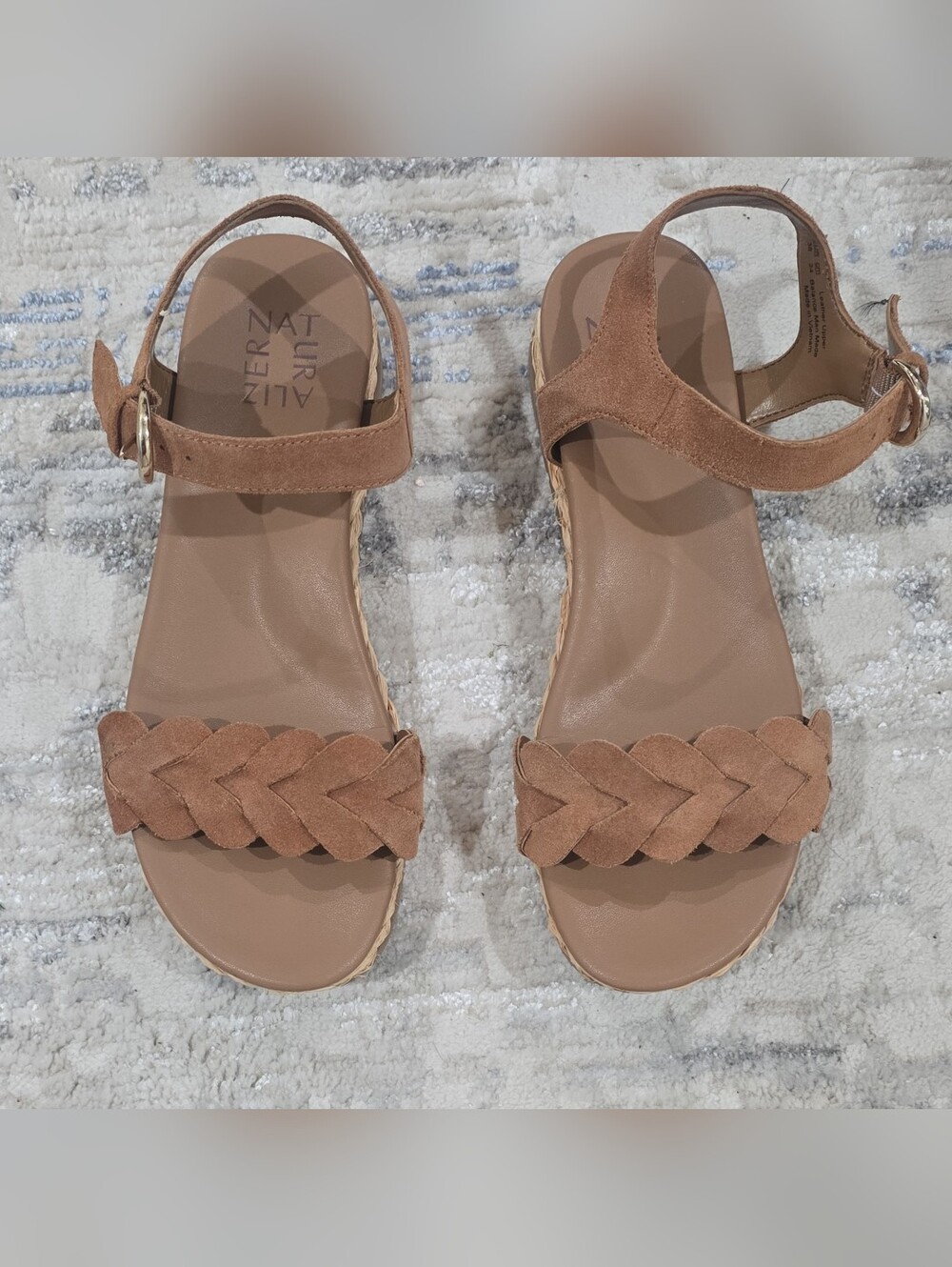 NEILA Naturalizer Brown Suede Braided Buckle Ankle Strap Sandals Women's 7.5M